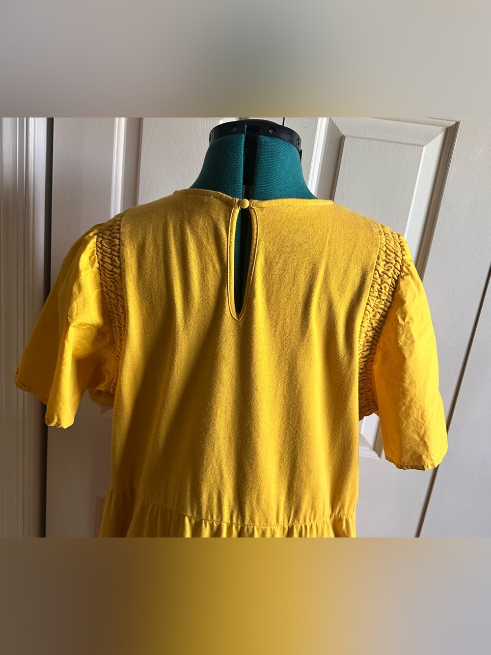 100% Cotton Yellow Puff Sleeve Midi Dress - XXL - Picture 3 of 7